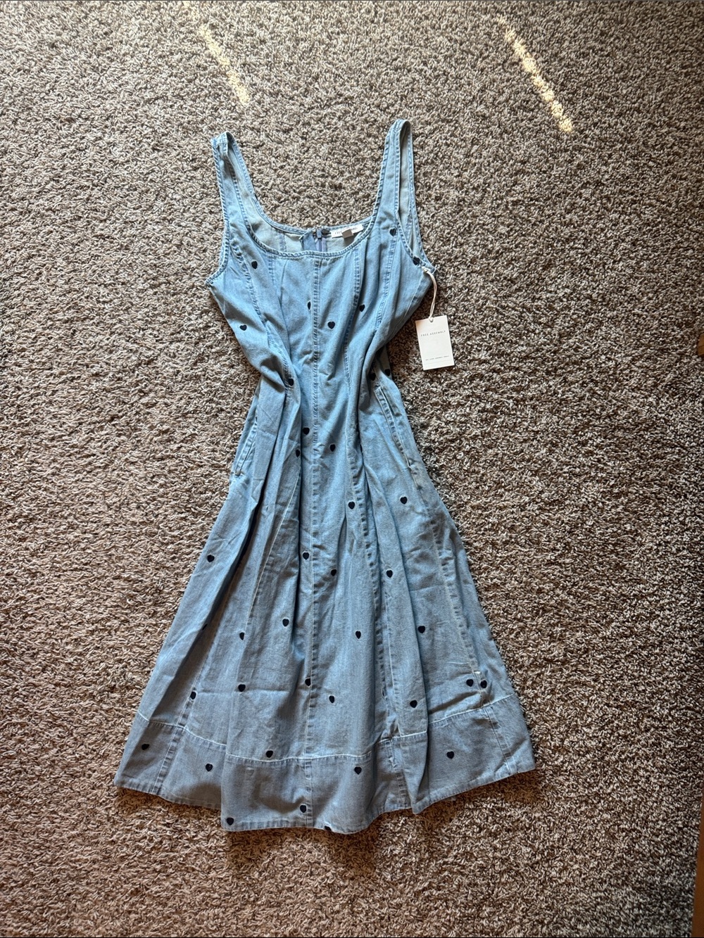 Denim Midi Dress with Embroidered Hearts